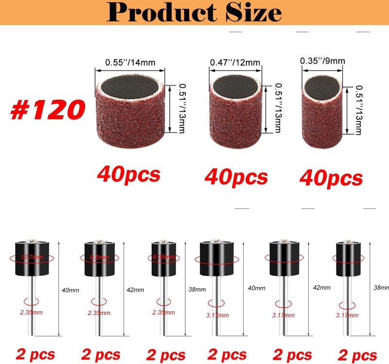 Sunxeke Sanding Drum Set for Dremel Rotary Tools-Includes 120 Aluminum Oxide Sanding Sleeves for Drum Sanders(120Grit) and 12 Drum Mandrels-Sanding Bits Tool Accessories with Box - Image 2